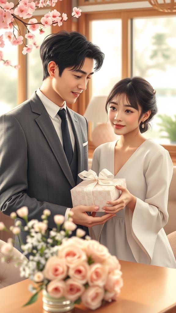 Charming White Day Moment in a Japanese Café