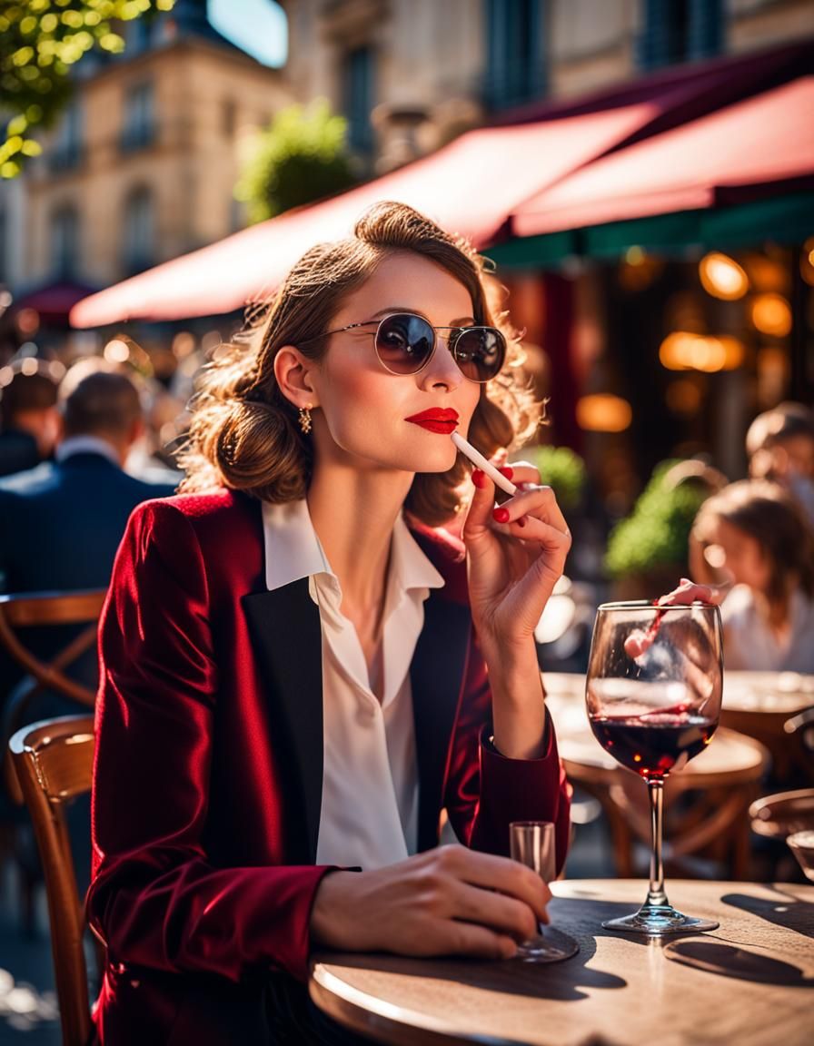 French Lady at Café: Professional Photography with Bokeh