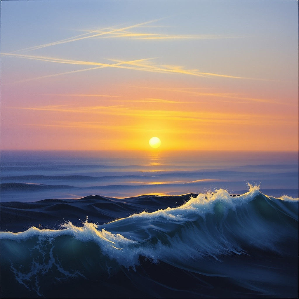 Tranquil Ocean Sunrise: Oil Painting