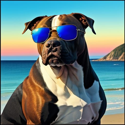 American Staffordshire Terrier in Sunglasses: Digital Seasid...