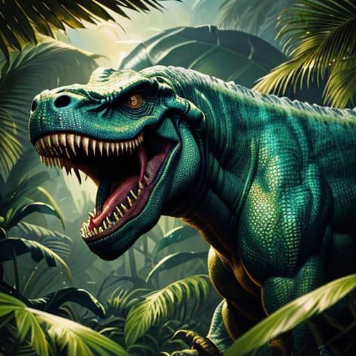 Muscular T-Rex Concept Art in Oil Painting Style