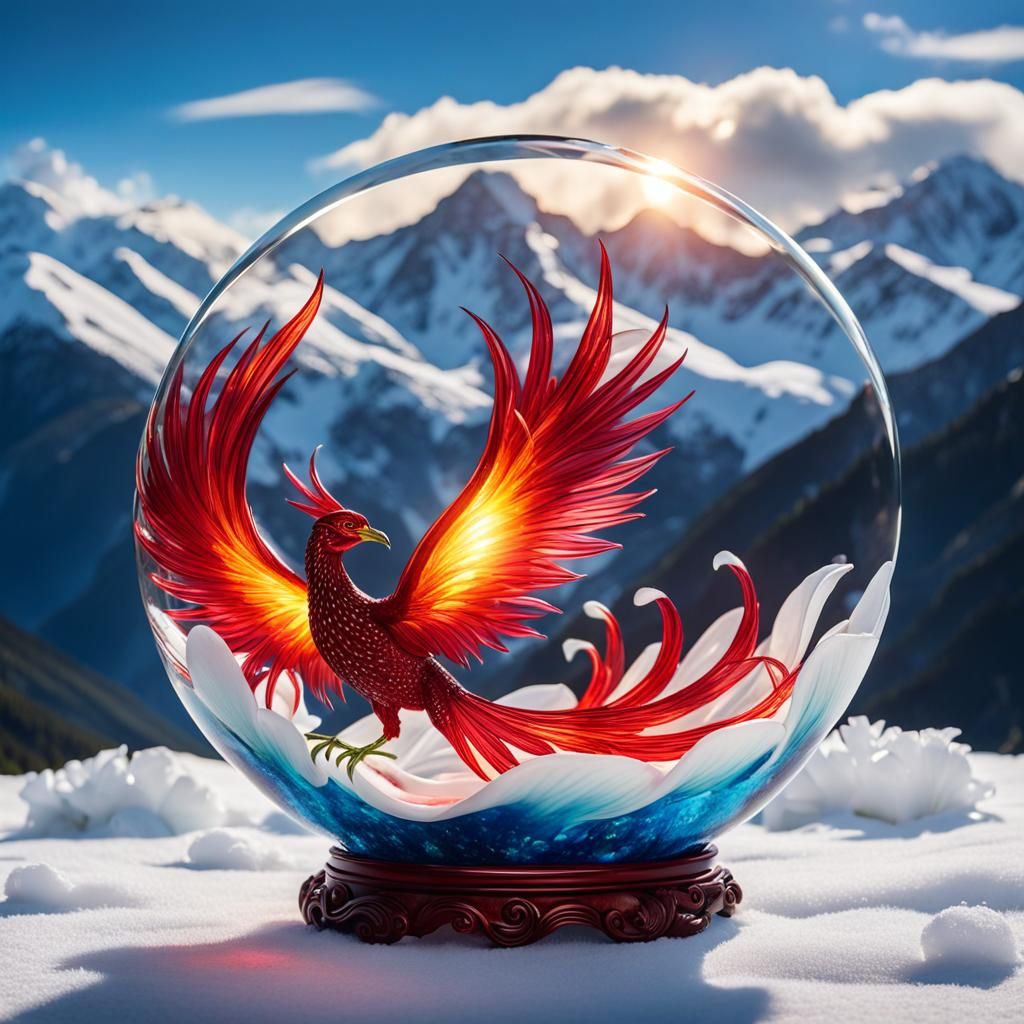Scarlet Glass Phoenix Ascending from Lily