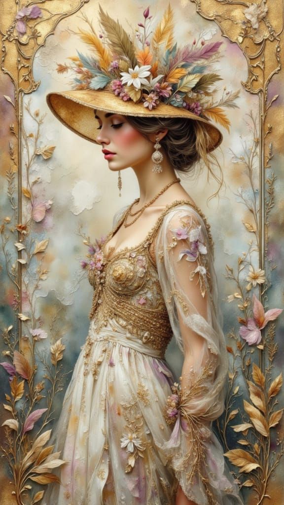 Klimt-Inspired Woman in Art Deco Style