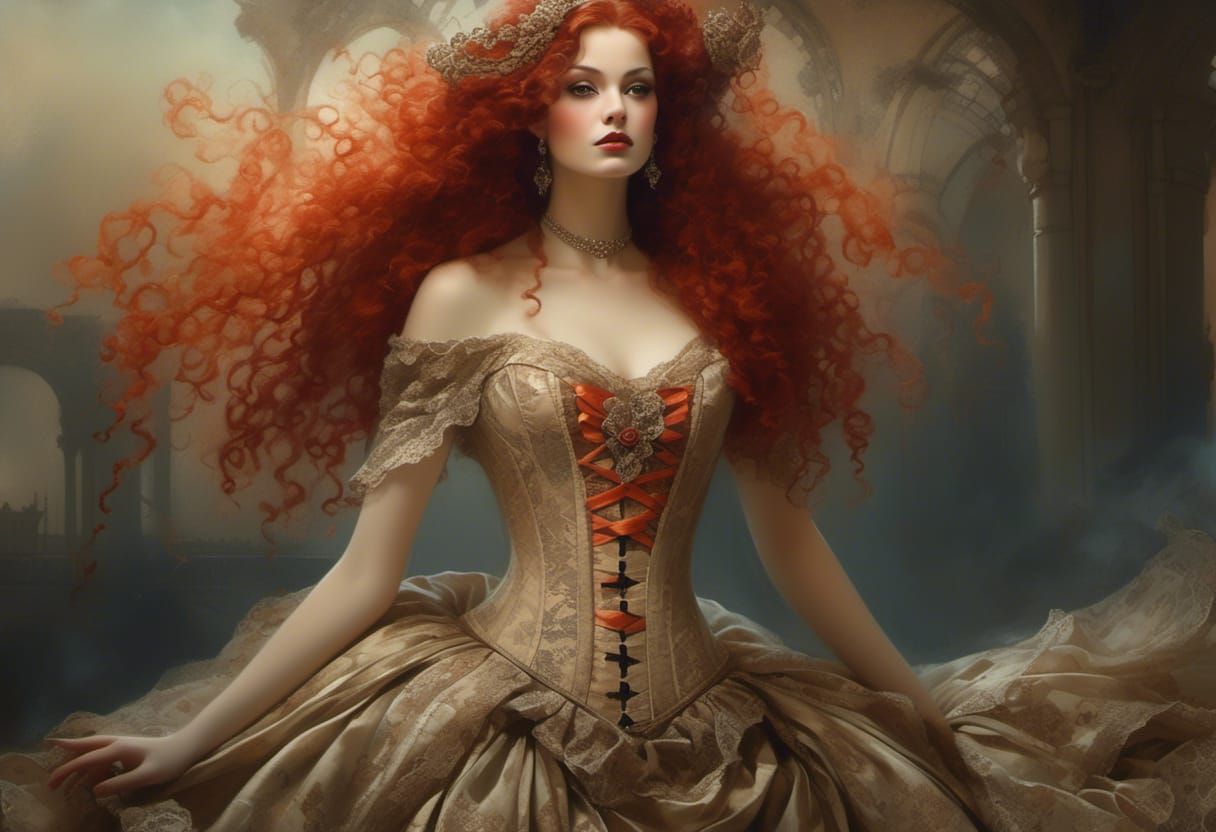 Rococo Woman in Velvet and Lace Portrait