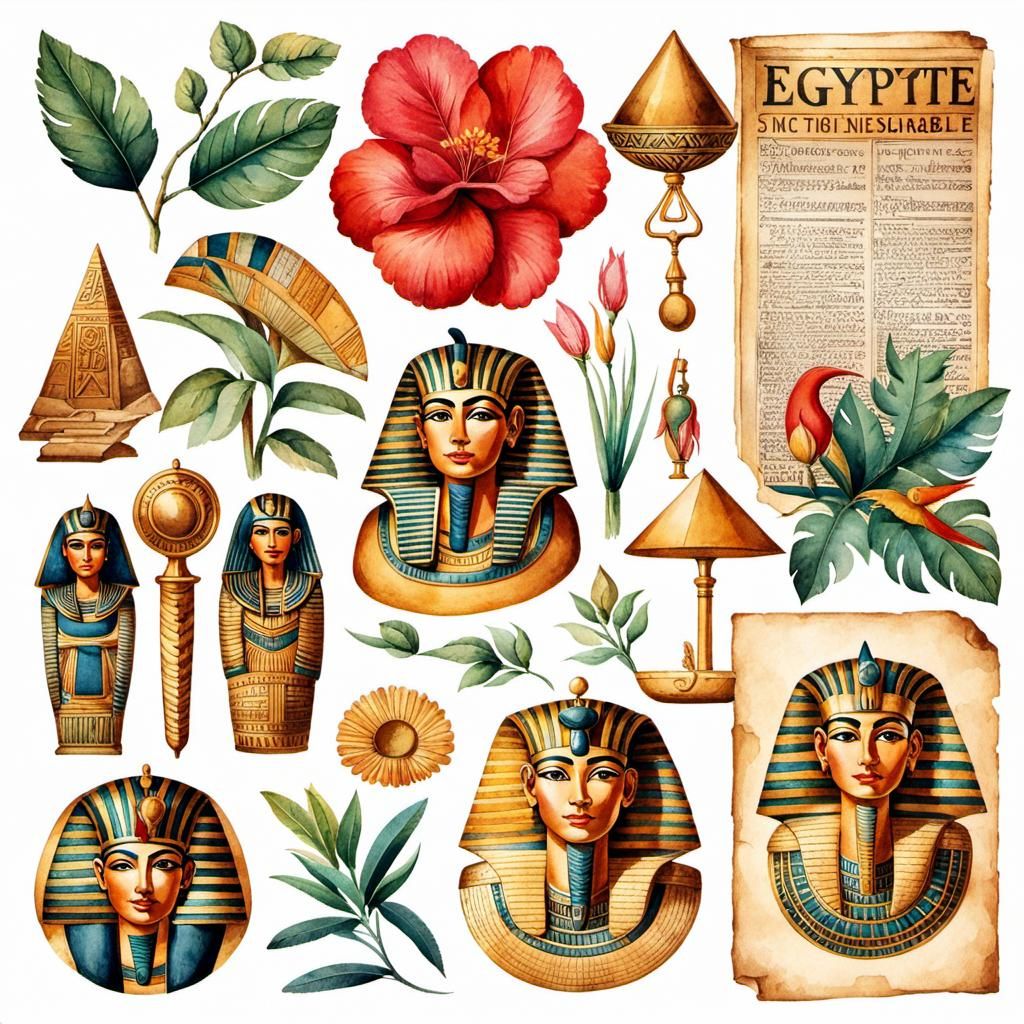 Ancient Egypt Ephemera Stickers in Watercolor Style