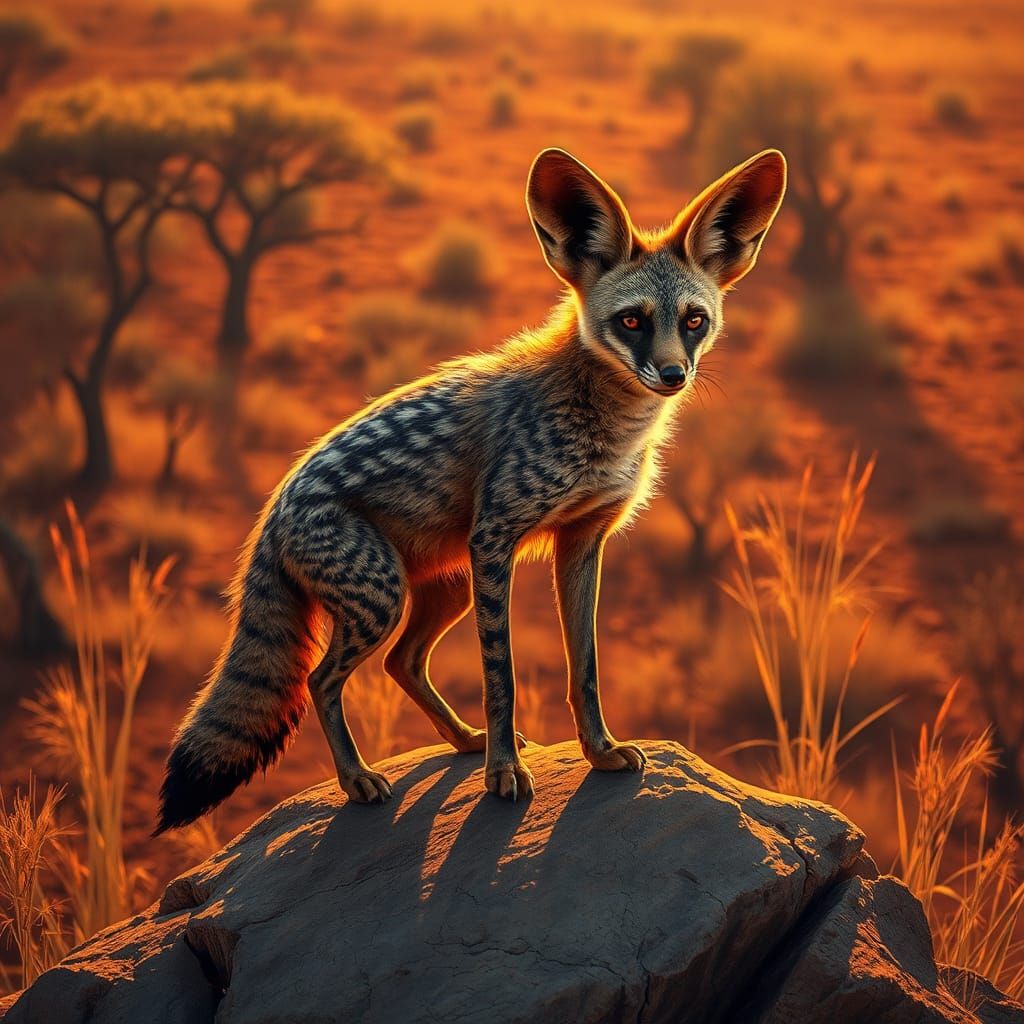 Bat-Eared Fox in African Savanna, Photorealistic Style