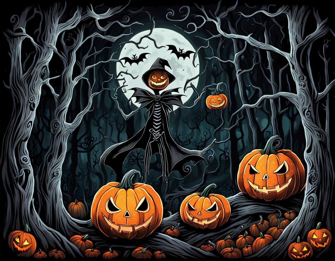 Jack O'Lantern and Sally: Tim Burton Style Illustration