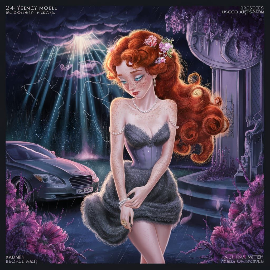 Redhead in Thunderstorm: Art Nouveau Concept Art