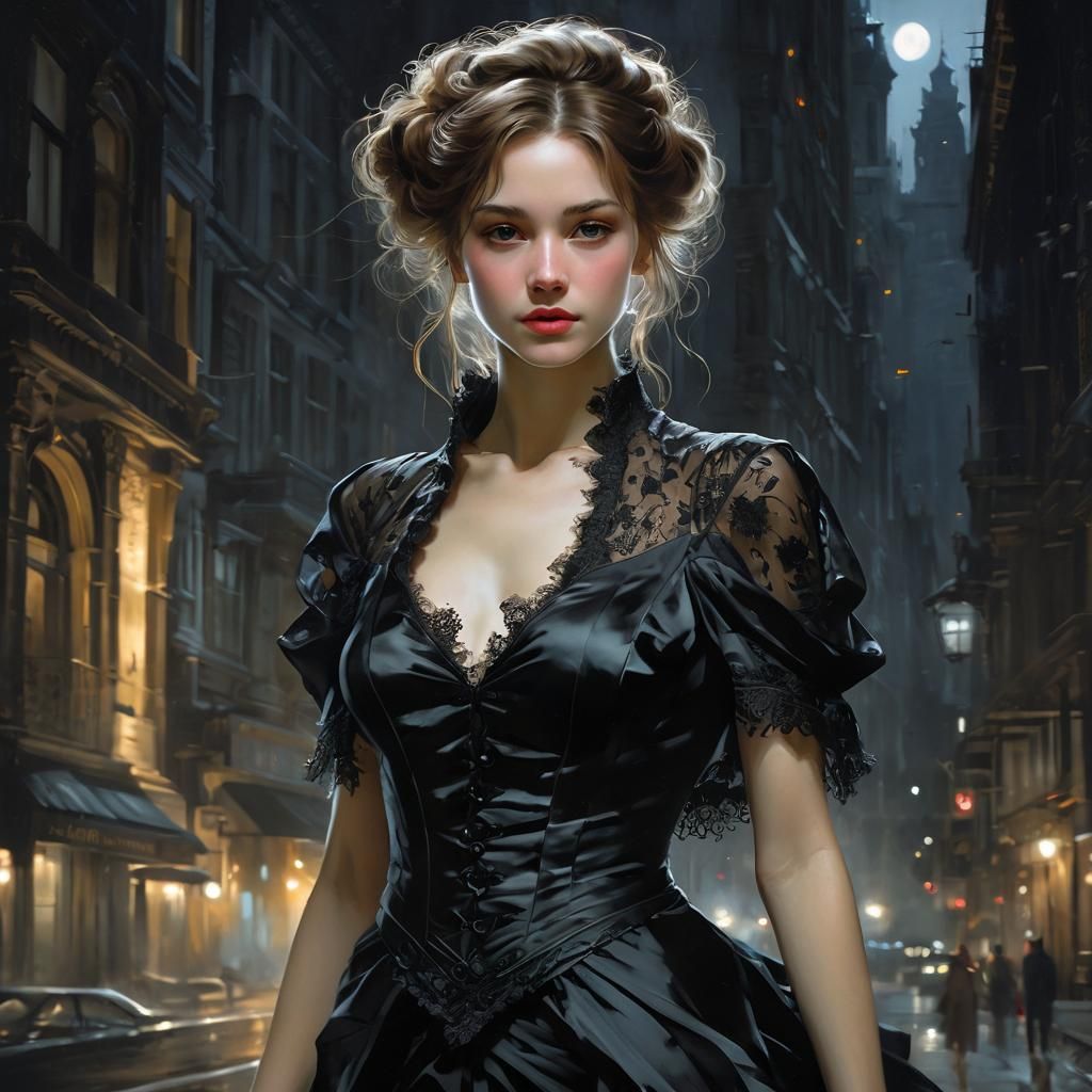 Victorian Woman in Black: Detailed Portrait