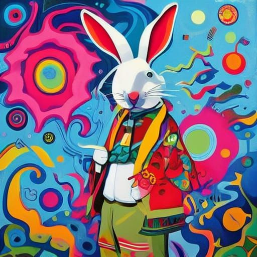 White Rabbit Joe McHugh hippy 1960s art psychedelic art Milt...