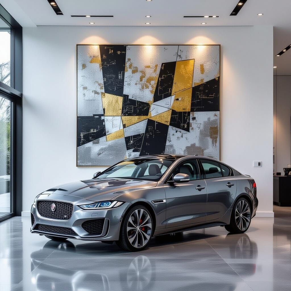 Luxury Living Room Features Jaguar Sculpture & Abstract Art