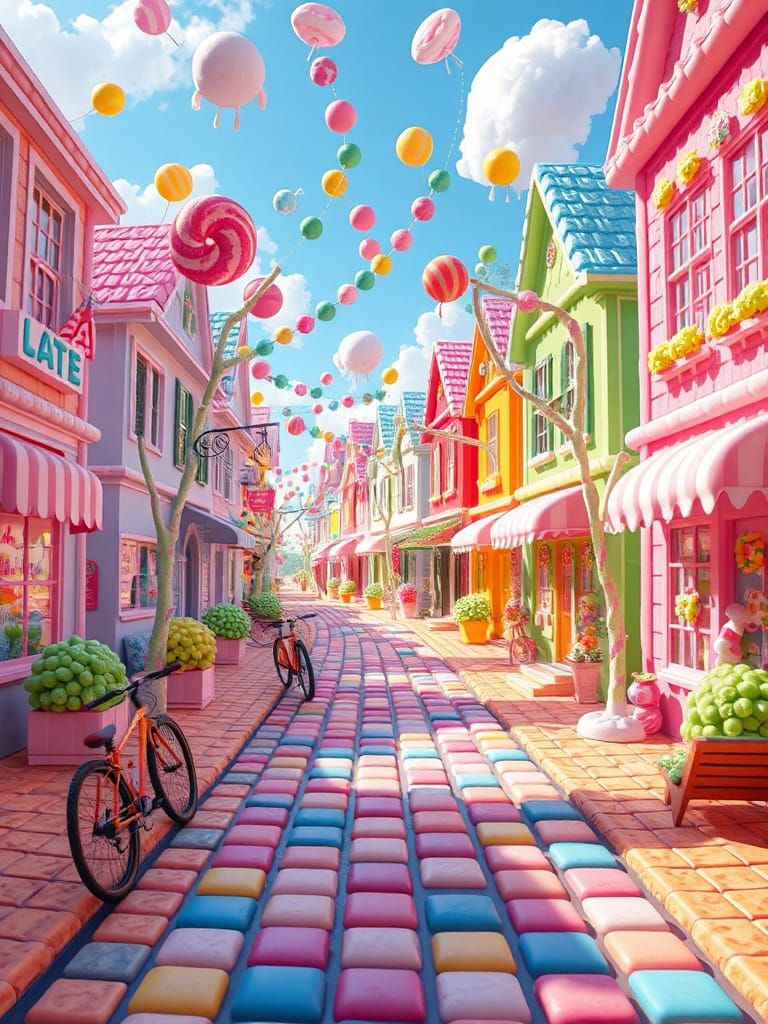 Candy Street: A Hyperrealistic Sweetscape in Digital Gouache