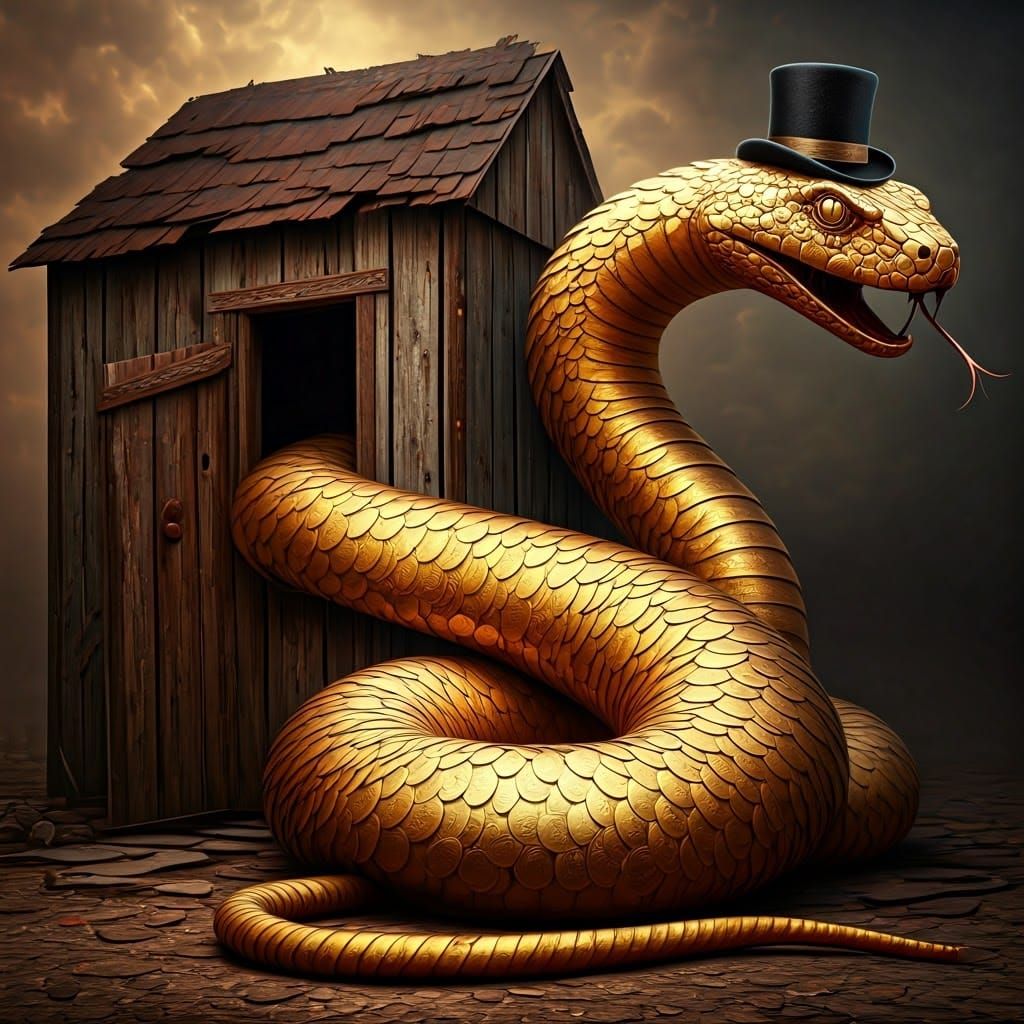 Golden Serpent Emerges: A Pop-Surrealist Vision