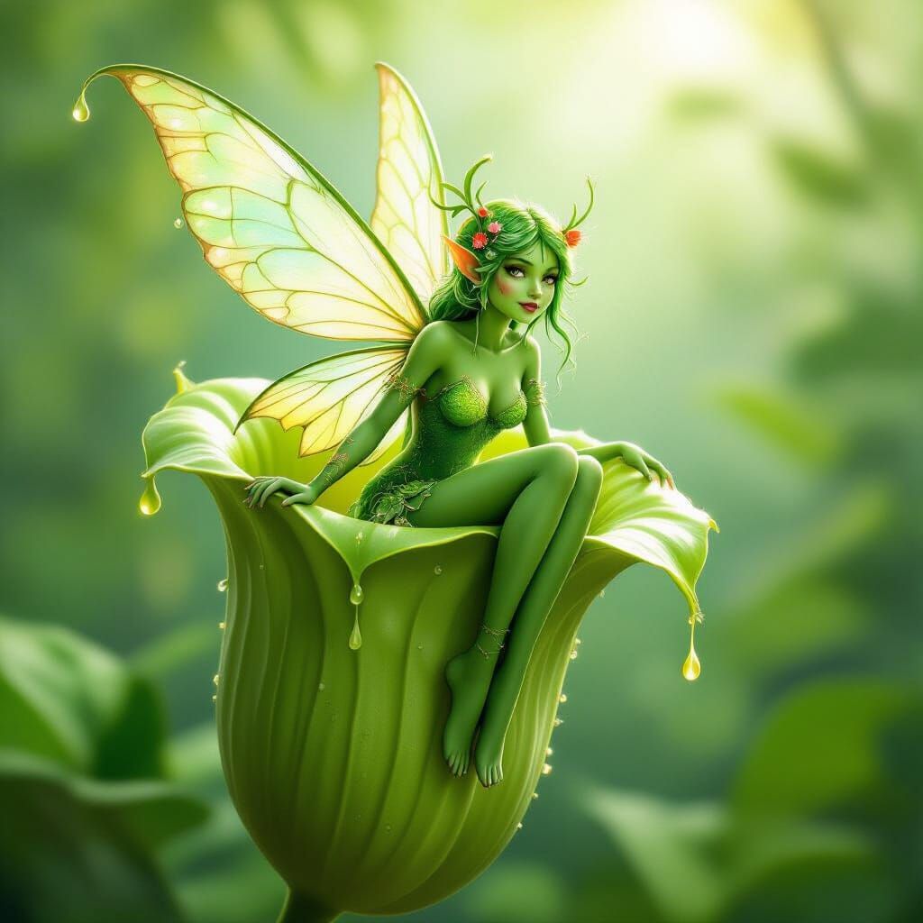 Carnivorous Plant Fairy in Pitcher Plant