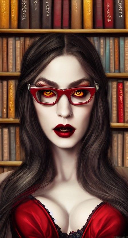 Intimidating Vampire Librarian in Gothic Portrait