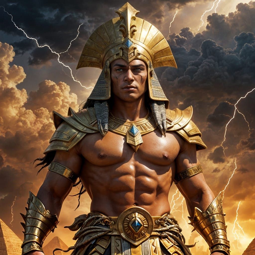 Pharaoh Commands Sandstorm in Epic Fantasy Style