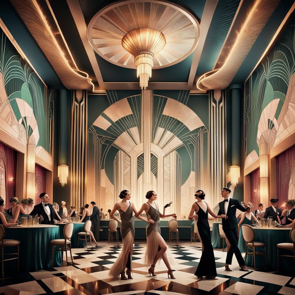 Art Deco Ballroom with Flapper Dancers
