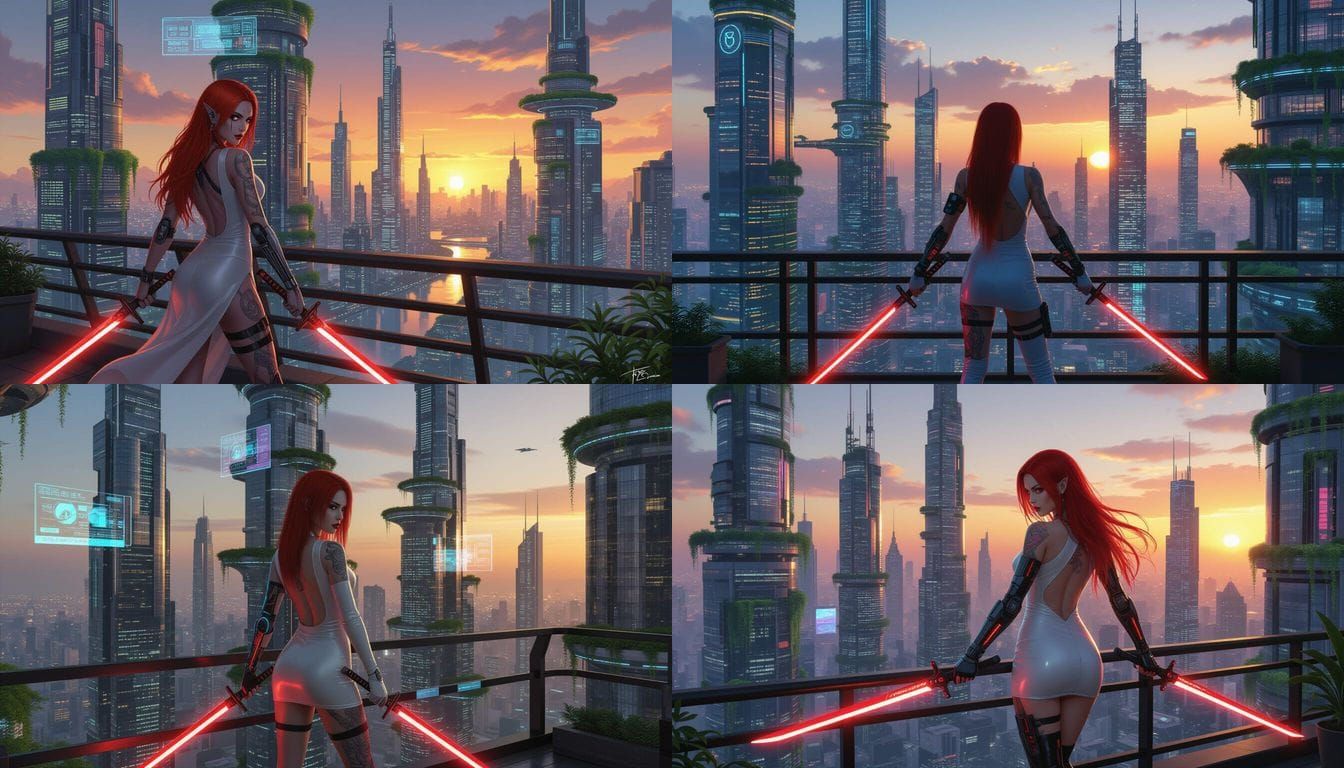 Futuristic Vampire Warrior in Solarpunk City