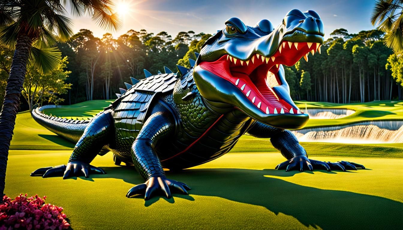 Armored Alligator Golfer in Dramatic Lighting