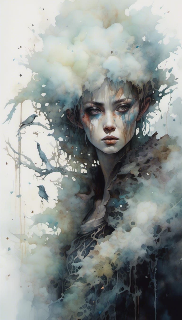 Misty Winter Portrait with Glitter Accents