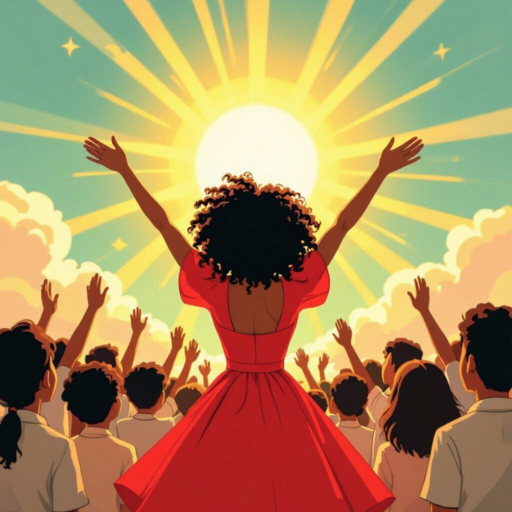 Joyful Sunlit Scene with Students in Vibrant Style