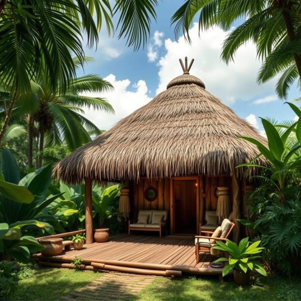 Primitive Robinson Crusoe Cabin Amidst Tropical Paradise