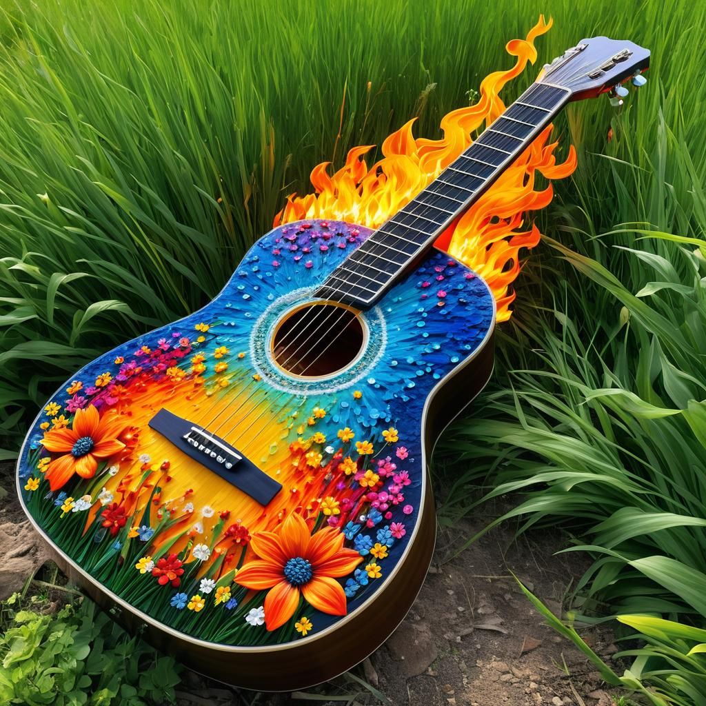 Acoustic Guitar Art with Snow, Water and Fire