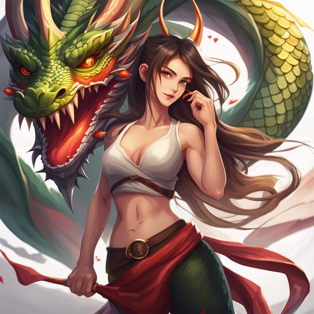 Dragon and Beautiful Woman in Love
