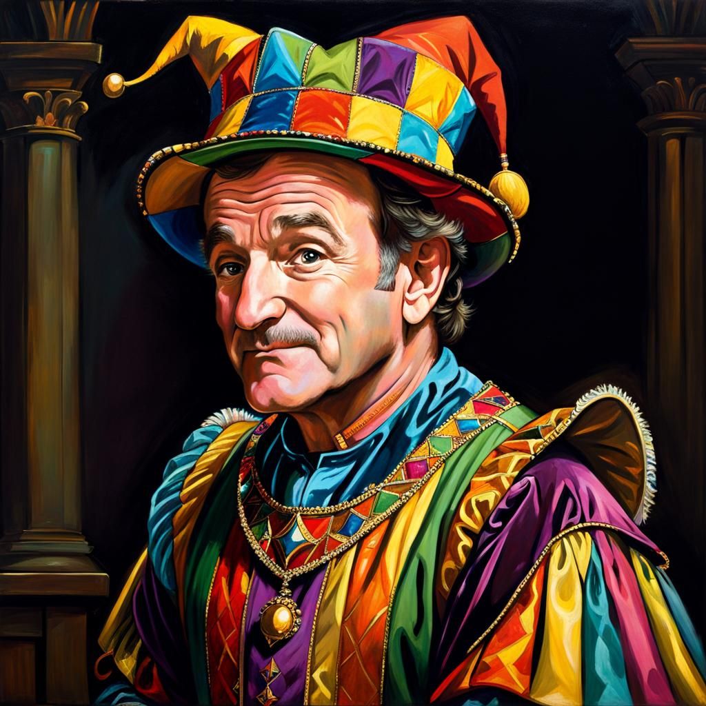 Robin Williams as Jester in Renaissance Oil Painting
