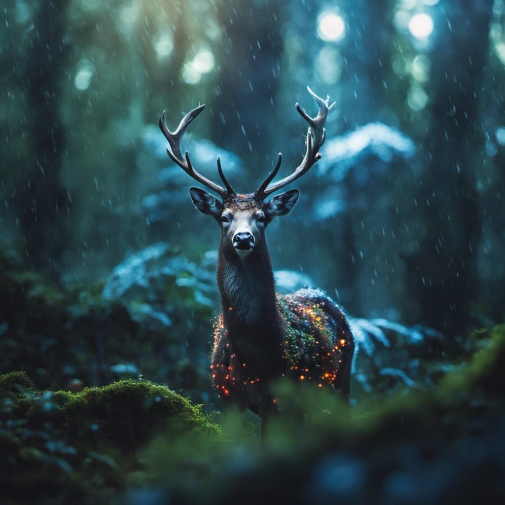 Deer in Bioluminescent Rainforest: National Geographic Photo