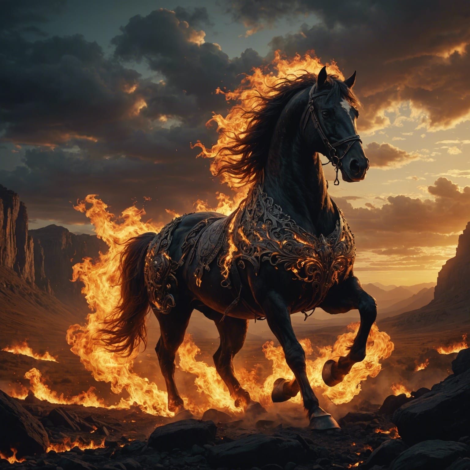 Flaming Horse in Epic Digital Painting Style