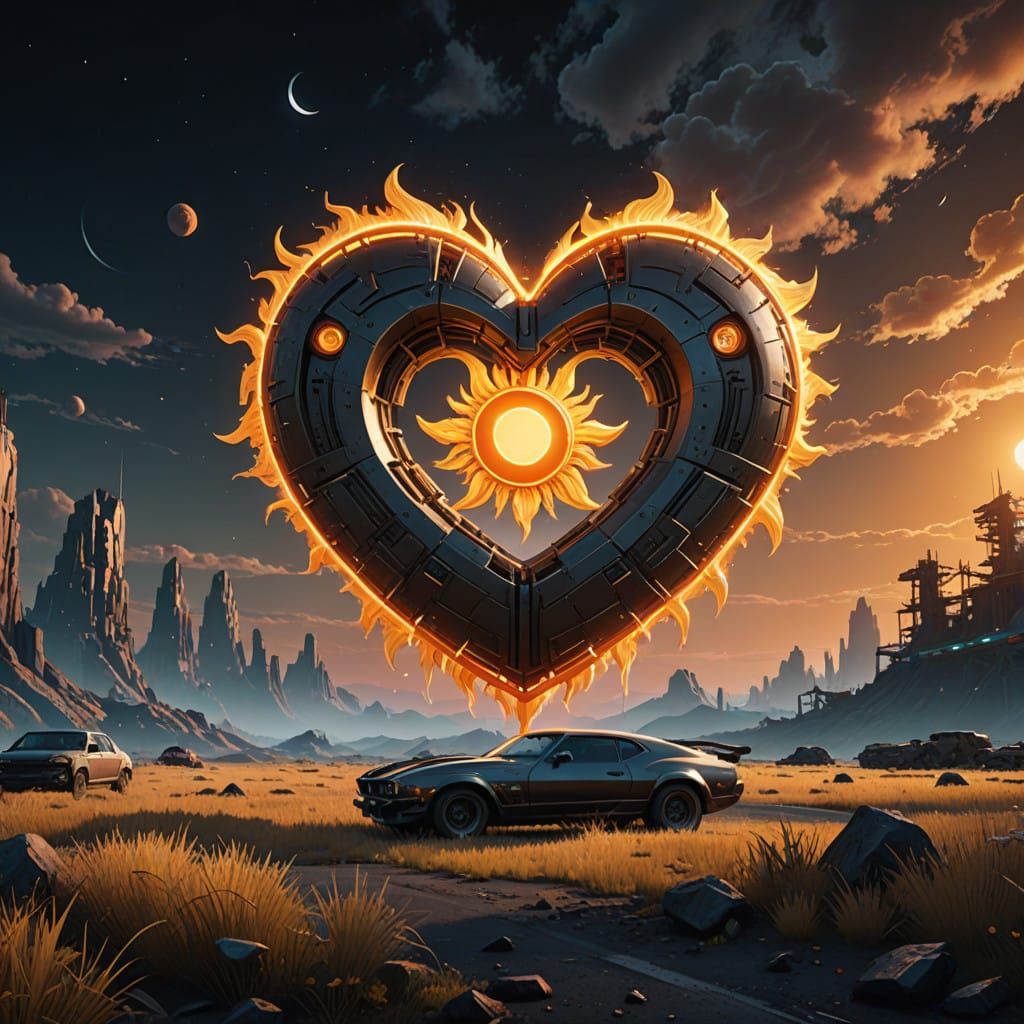 Celestial Love Heart in Vibrant, Dreamlike Convergence