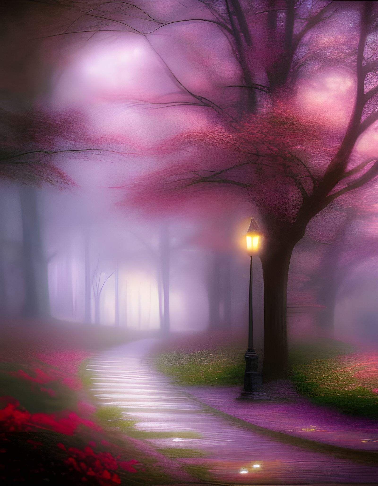 Ethereal Old Woman in Kinkade-Inspired Fantasy Scene