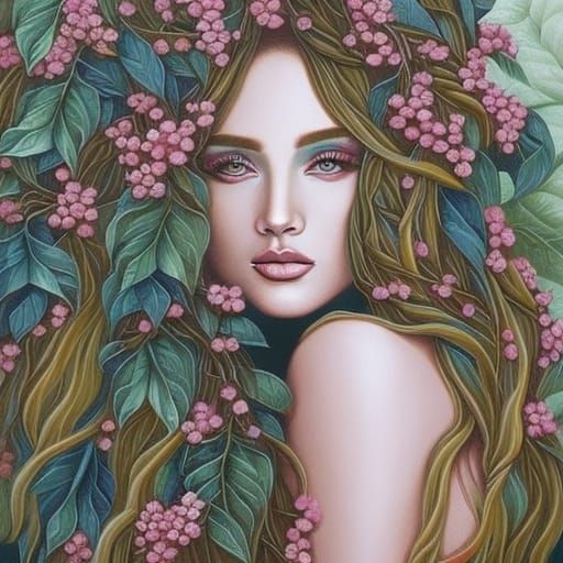 Beautiful Woman Wrapped in Tree Vines