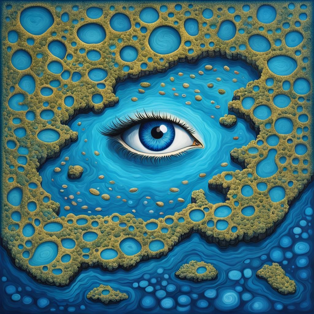 Surreal Blue Lake Eyes Aerial Abstract Art