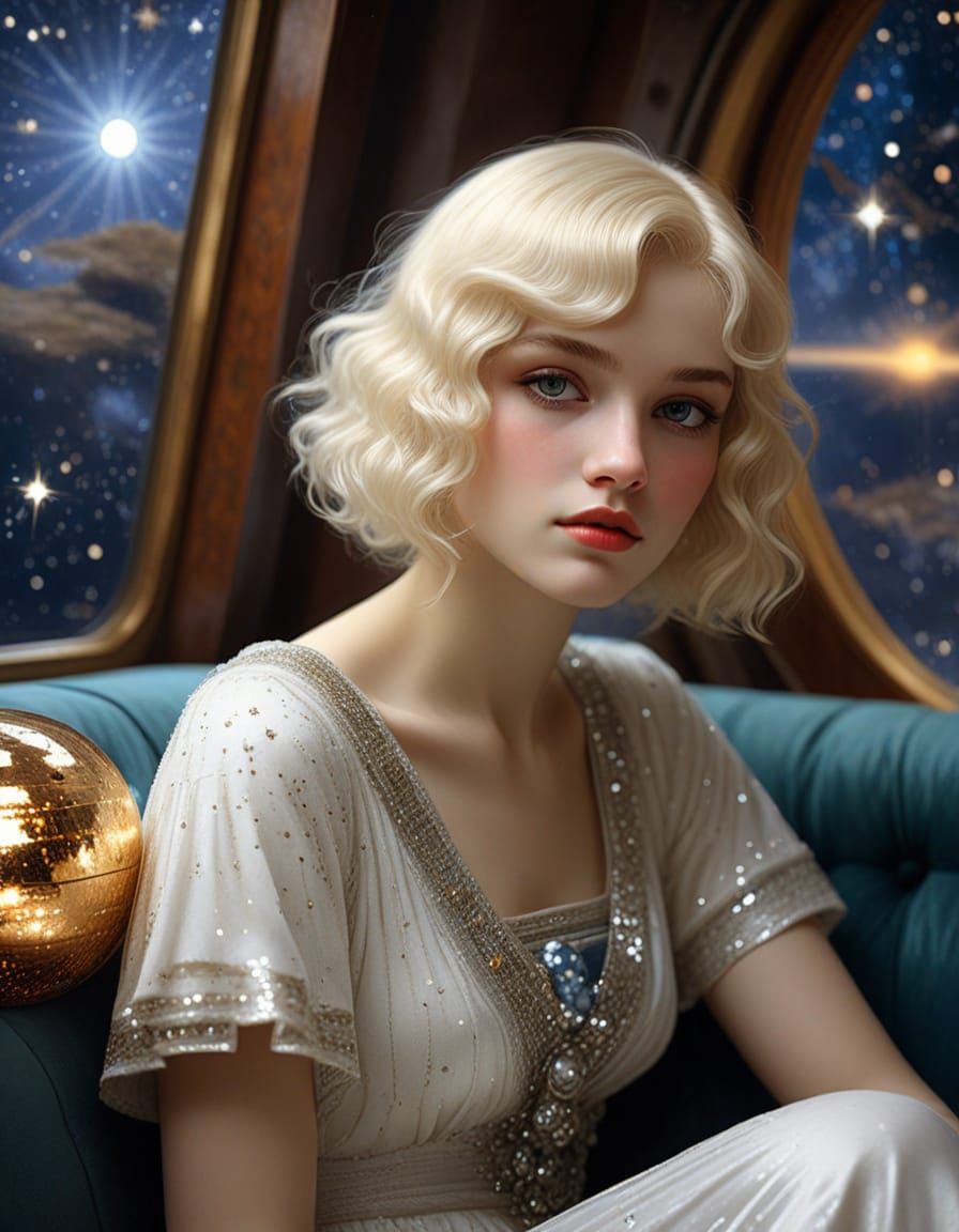 Vintage Flapper Goddess in Whimsical Space