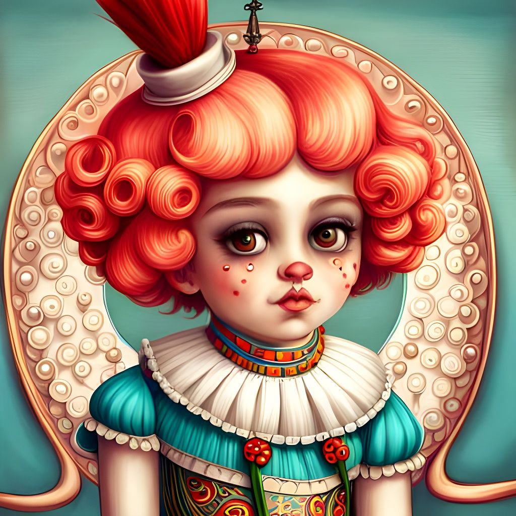 Adorable Clown in Polychromatic Silk Print Style