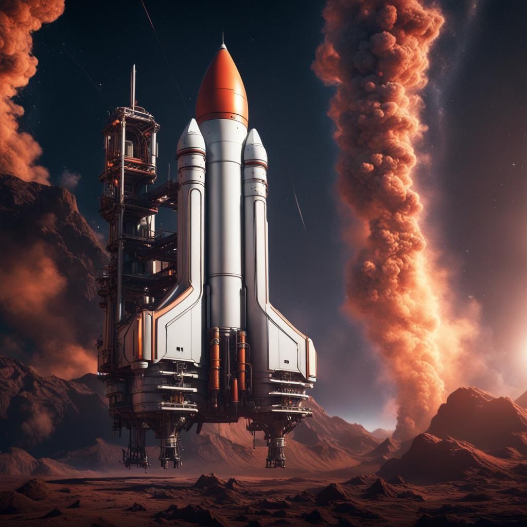 Detailed Matte Painting of a Rocket in Space