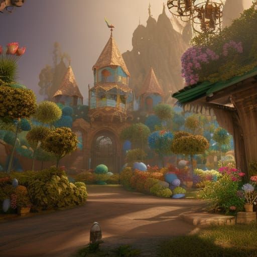 Fantastical Easter Town in Detailed Matte Painting