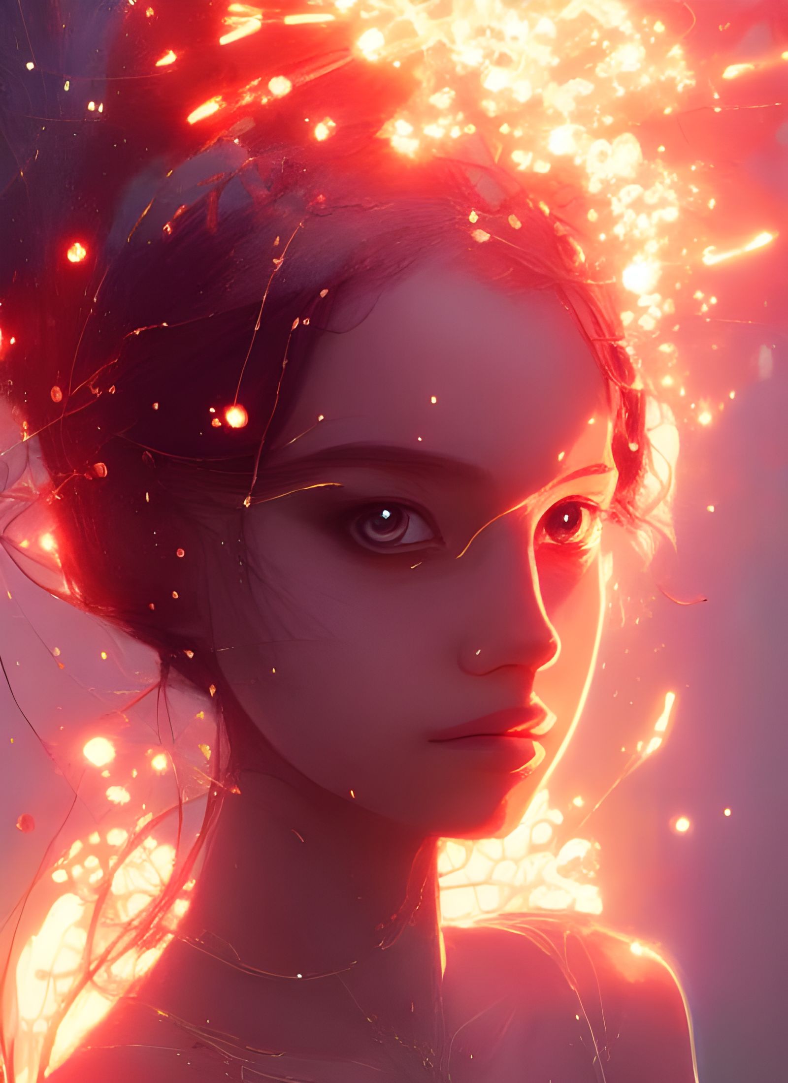 Fire Princess Portrait in Watercolor Style