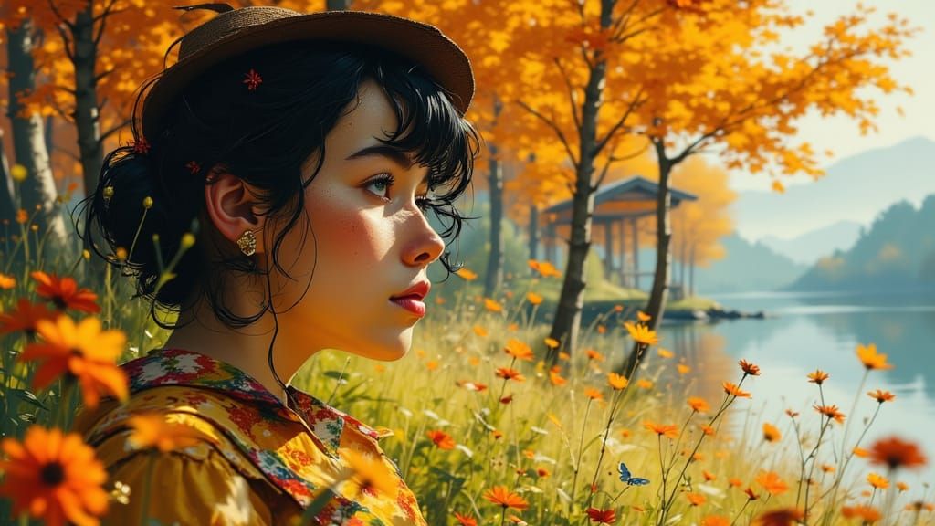 Indian Summer Lakeside Cabin Portrait