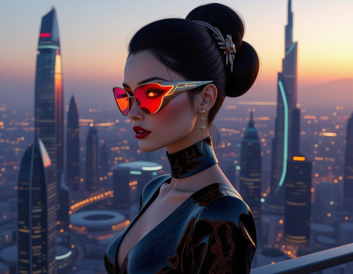 Futuristic Woman in Neon Egon Schiele Style