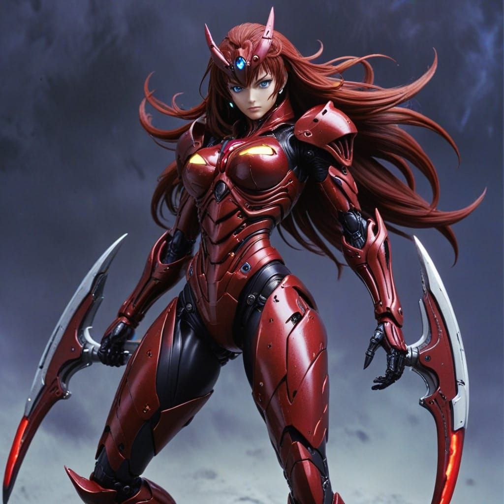 Rias Gremory in Cyberpunk Sci-Fi Armor with Biomechanical Su...