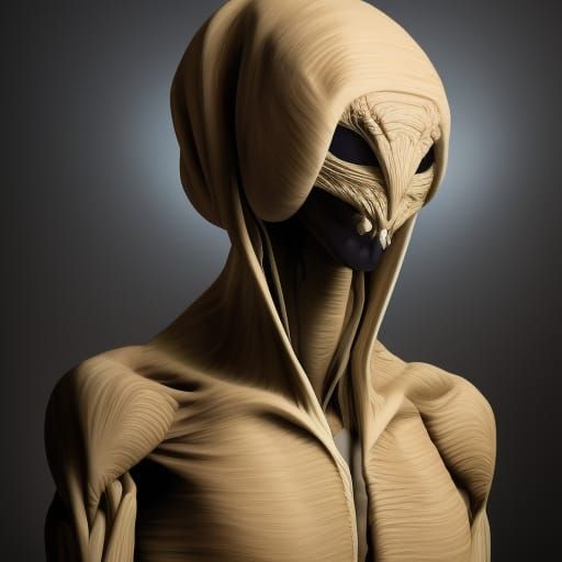 Hooded Alien Creature with Human Features: Idealized Paintin...