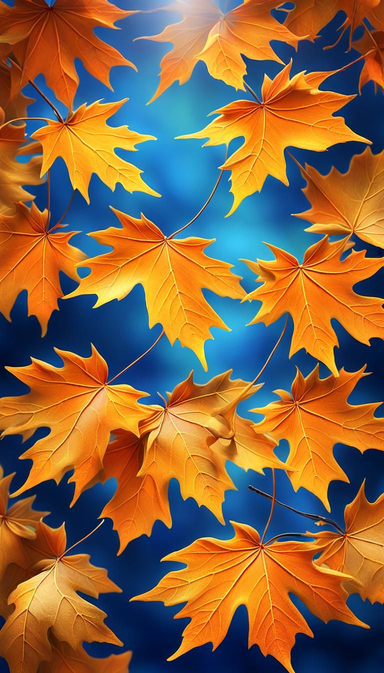 Golden Maple Leaves Against Blue Sky, Digital Painting