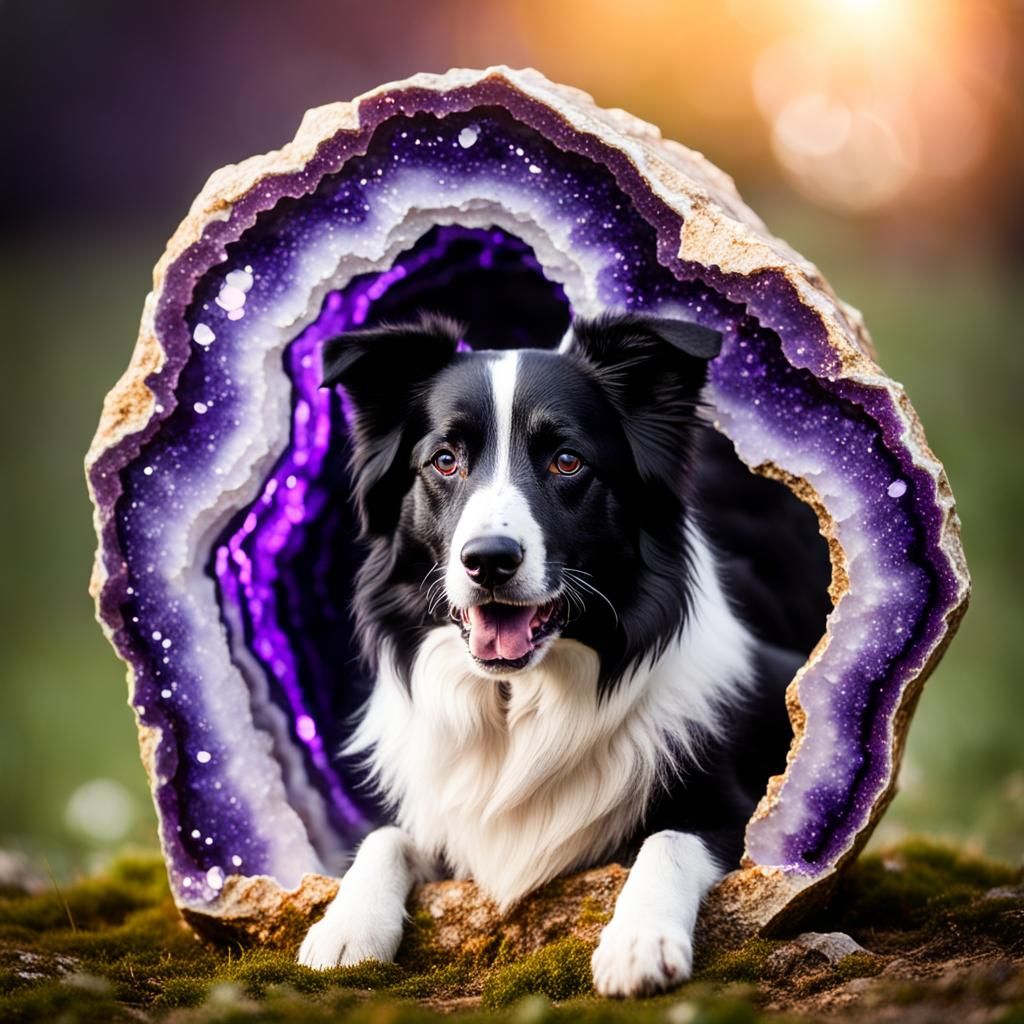 Border Collie in Amethyst Geode: Professional Photography