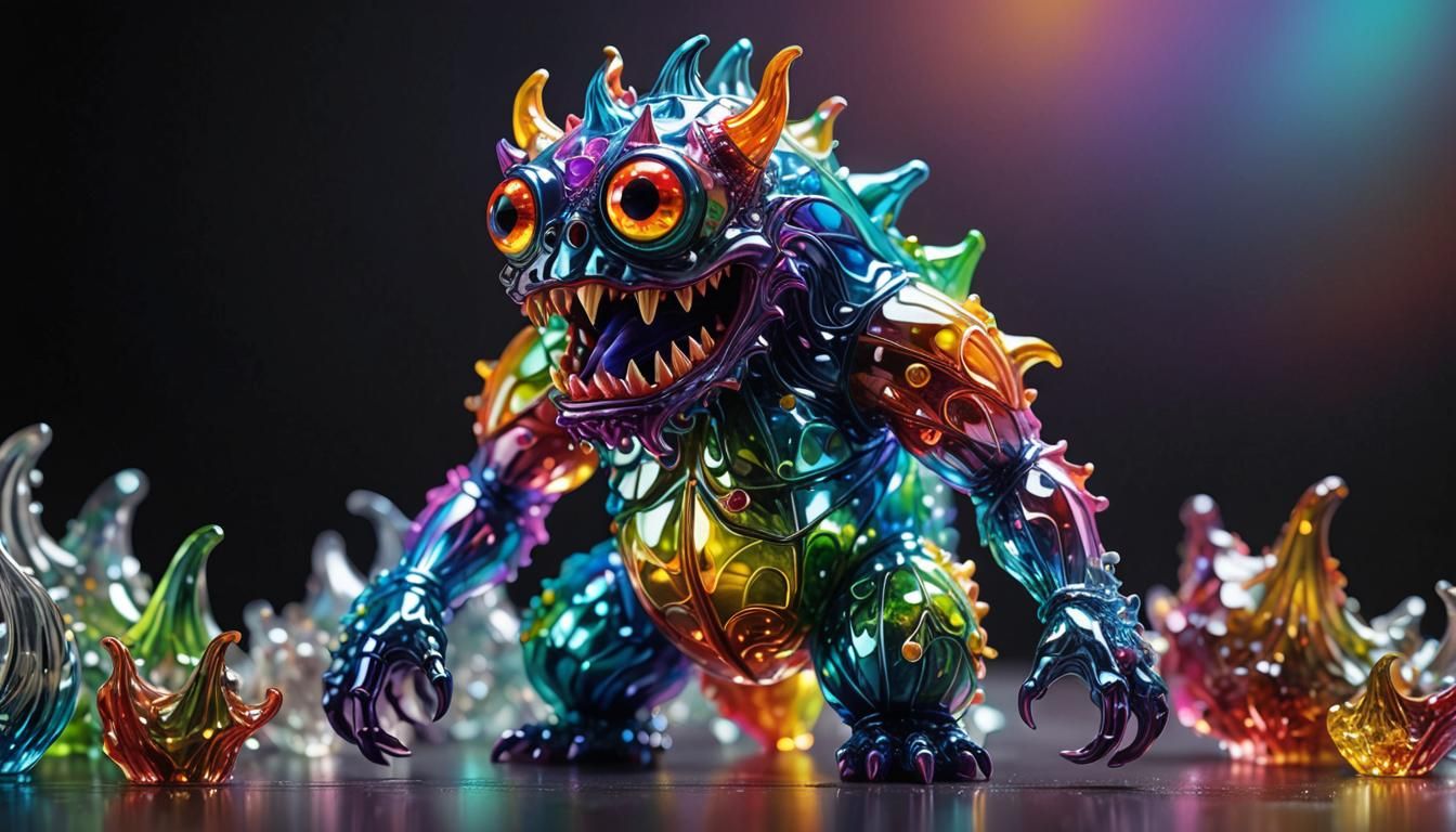 Iridescent Glass Monster Figurine in Digital Art