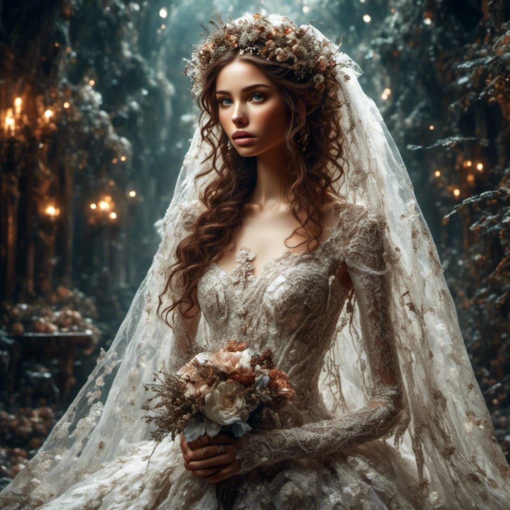 Chibi Bride in Elaborate Dress with Dramatic Lighting