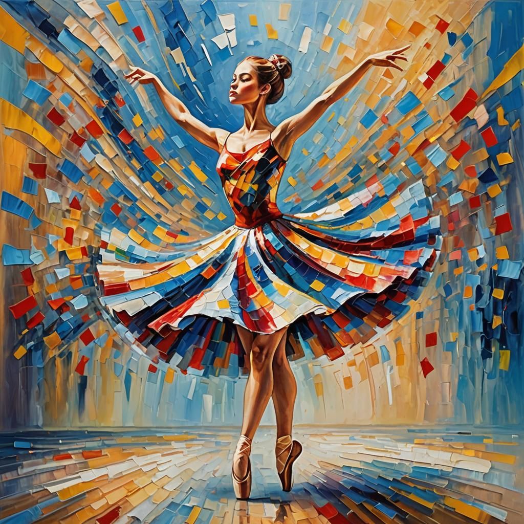 Ballerina Dancing: Neo-Impressionist Impasto Oil Painting