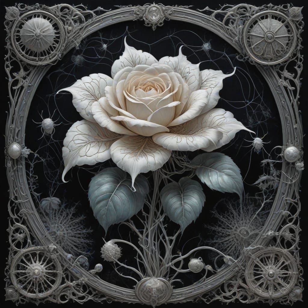 Bioluminescent Spider Silk Rose on Ornate Cushion